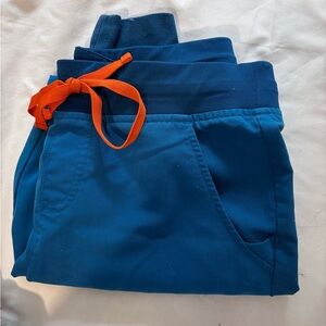 Figs Women's Blue Joggers with Orange Tie